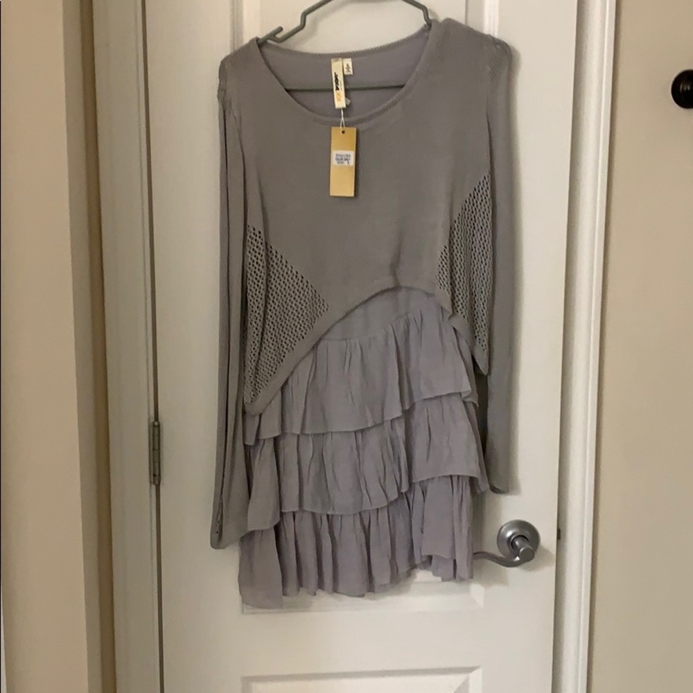 Grey ruffle sweater.